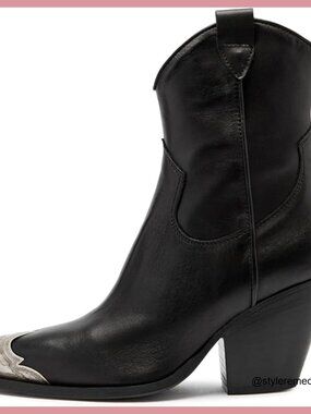 Western Cowgirl Ankle Boots Stacked Block Heel Faux Leather Steel Toe